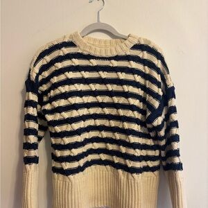 Madewell Navy and Cream Striped Crewneck Sweater